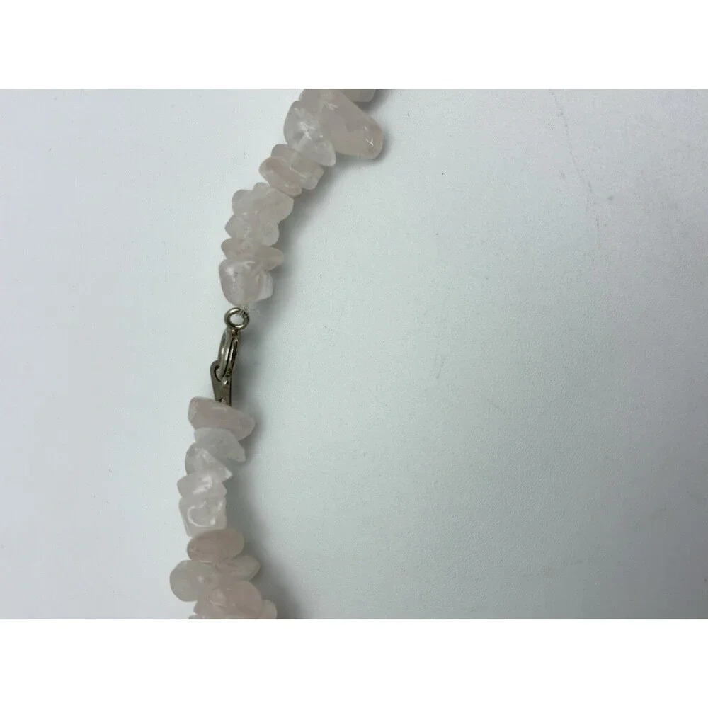 Rose Quartz?? Gemstone Nugget & Chip Necklace 13” White Light Pink